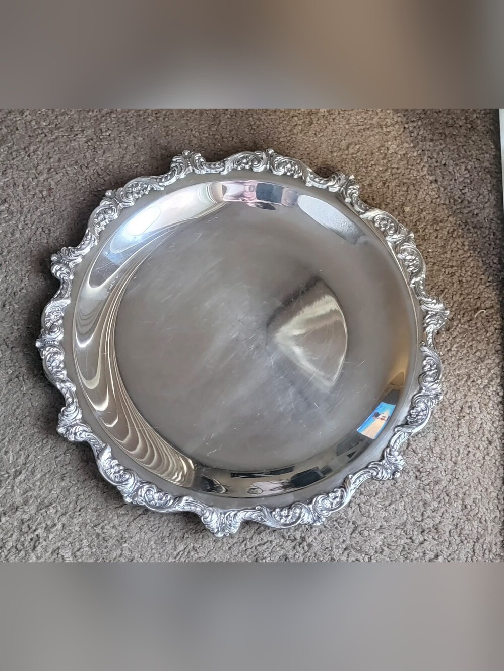 VINTAGE OLD ENGLAND POOLE SILVER PLATED 15" Tray - Decorative Round Platter